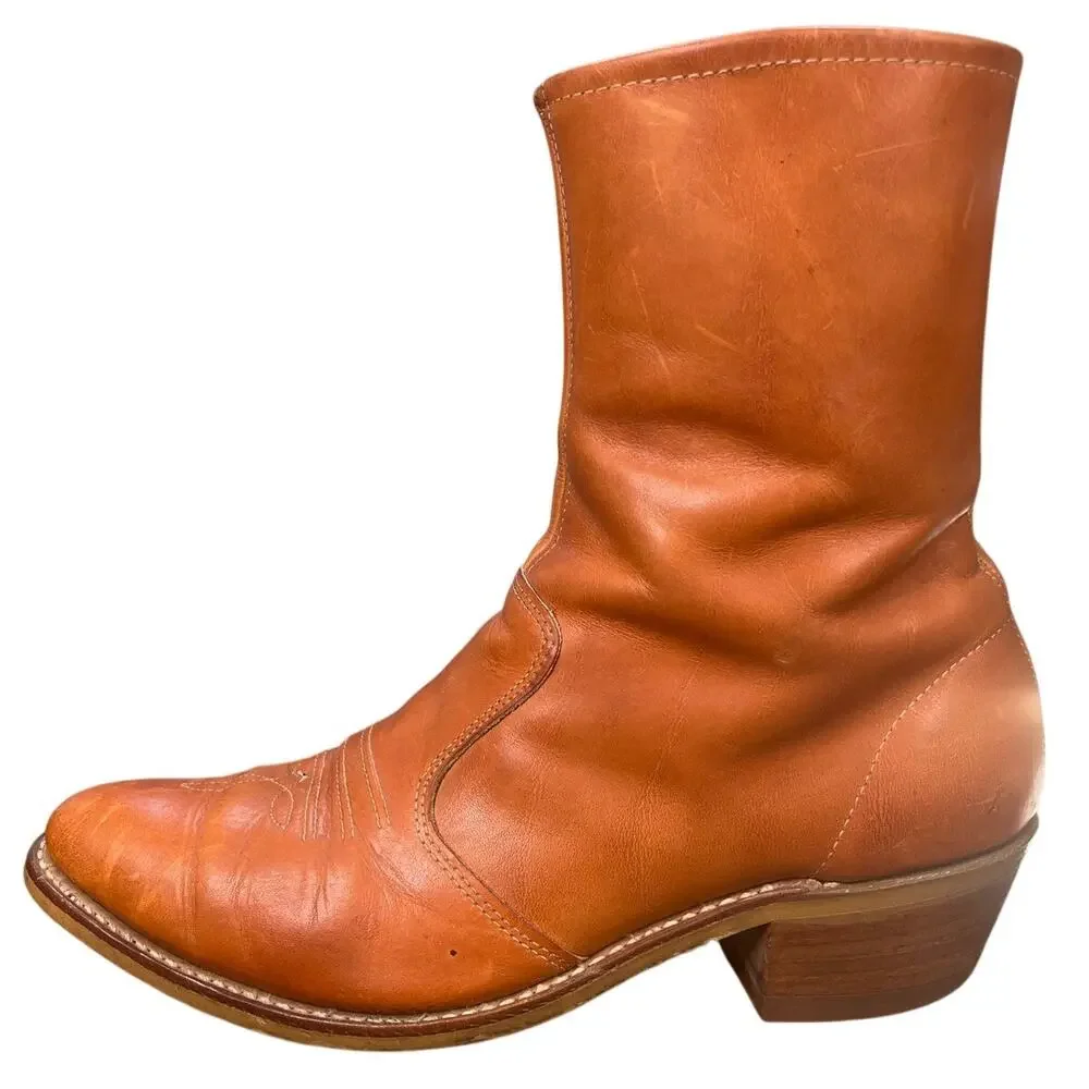 Rare Vintage 70s Double-H Men’s Banana Honey Tan Leather Campus Boots Size 11 D